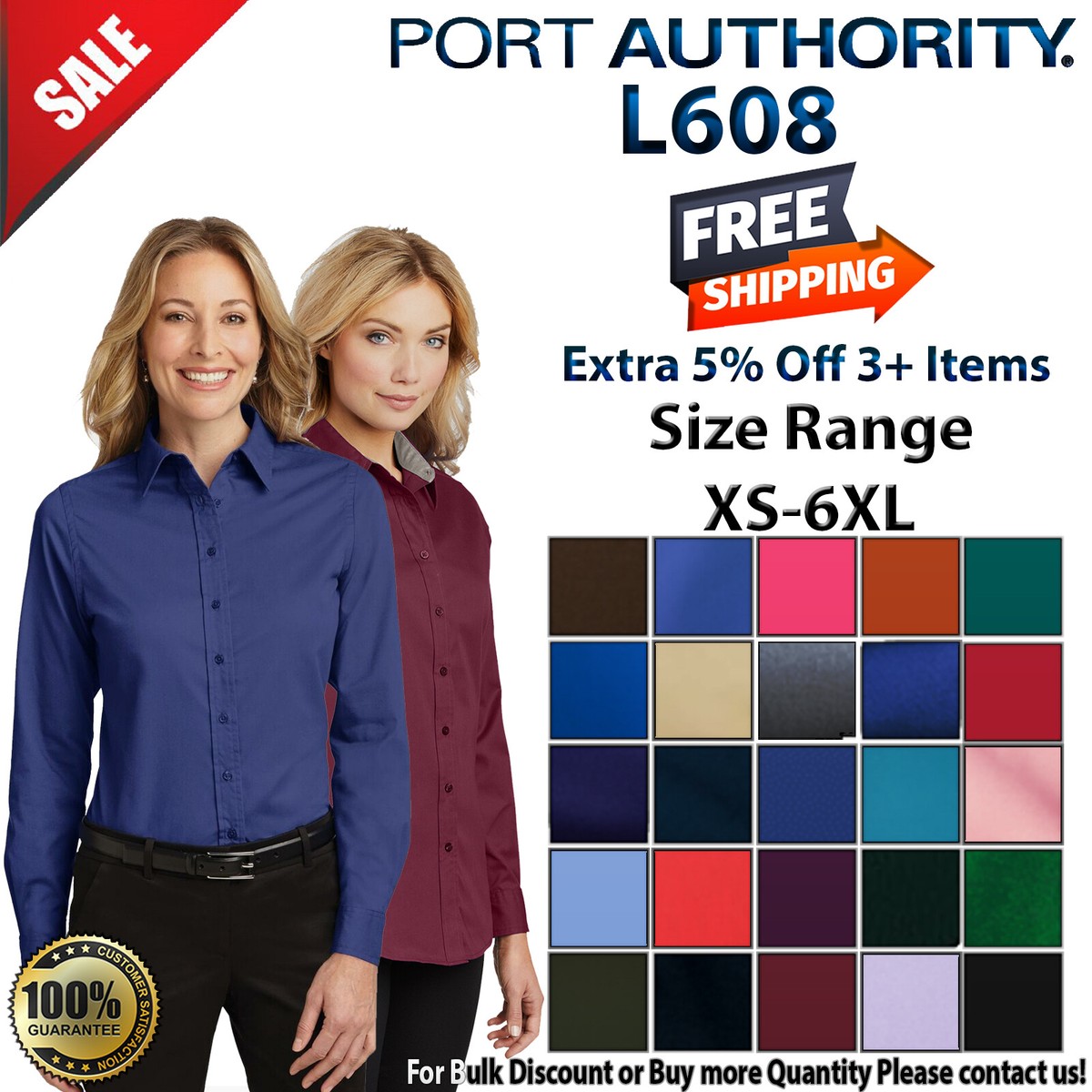 best retailers for bulk dress shirt purchases Port Authority L608 Ladies Long Sleeve Easy Care Shirt Court Green / L