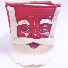 Vintage Santa Face Felt Container Christmas Cardboard 1950s Mid Century Large