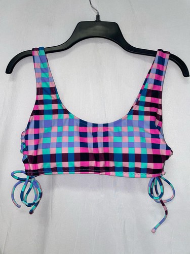 Hula Honey Side Tie Checkered Scoop Neck Bikini Top Size Large NWOT
