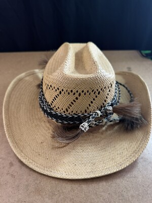 VTG DonHoy Straw Cowboy Hat Paul Bond s Nogales AZ Braided Horsehair Band 6 3/4