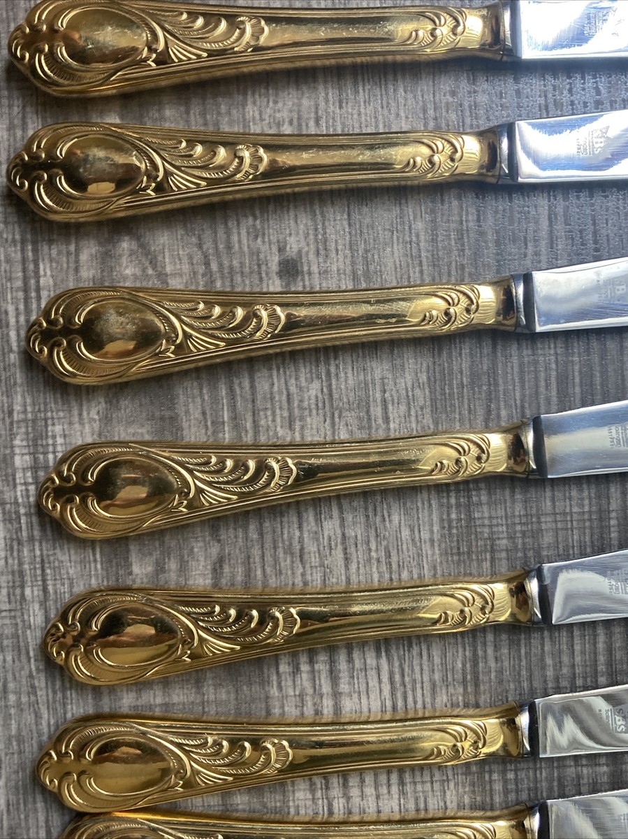 Lot of 7 Rostfrei Solingen SBS Gold Tone Handles Vintage Lot of 7 Rostfrei Solingen SBS Gold Tone Handles Vintage