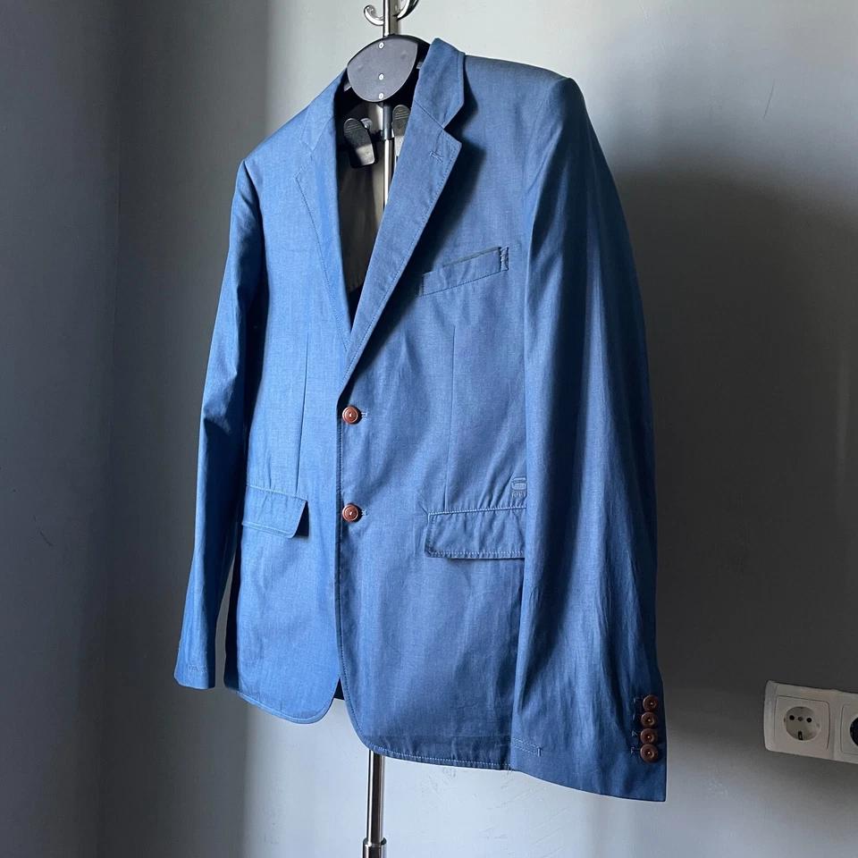 Blazer masculino G-Star linha correta cru azul algodão sem forro – Tamanho G (estimado) - Imagem 4 de 4
