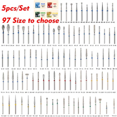 97 Types Dental Diamond Burs FG 1.6mm for fit High Speed Handpiece 5Pcs/pack UK - Image 1 of 4