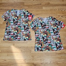 Christmas Rudolph the Red Nosed Reindeer Scrub Top Womens Sz S SET OF TWO NWT