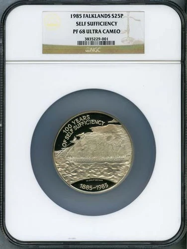 FALKLAND ISLANDS 1985  25 POUNDS SILVER COIN, GEM PROOF, CERTIFIED NGC PF-68