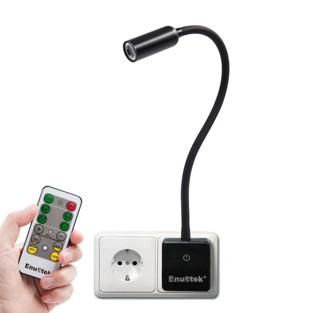 Lampara Aplique Pared de Lectura Noche LED Regulable con Enchufe Control Remoto