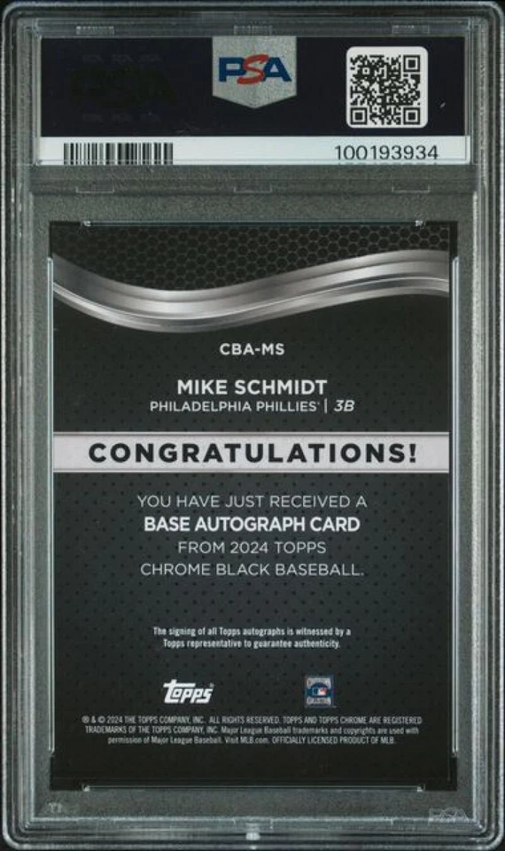 2024 Topps Chrome Black Mike Schmidt PSA 10 GEM MINT Auto Phillies - Image 2 of 2