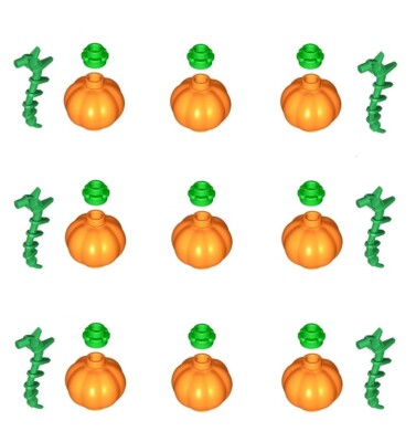 NEW LEGO ORANGE PUMPKINS with Plants Flower Pieces and Vines - Quantity of 9