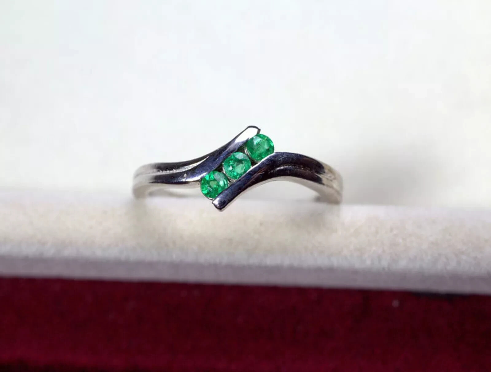 1.20CT Lab Created Round Cut Emerald 3 Diamond Dainty Ring 14K White Gold Plated