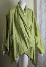 West Love Sz M L Xl Green Funky Lagenlook La Wrap Jacket Open Funky Linen