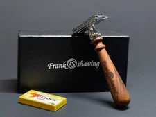 CLASSIC WOOD HANDLE DOUBLE EDGE SAFETY RAZOR FOR MEN WOMEN 5 SHAVING BLADES