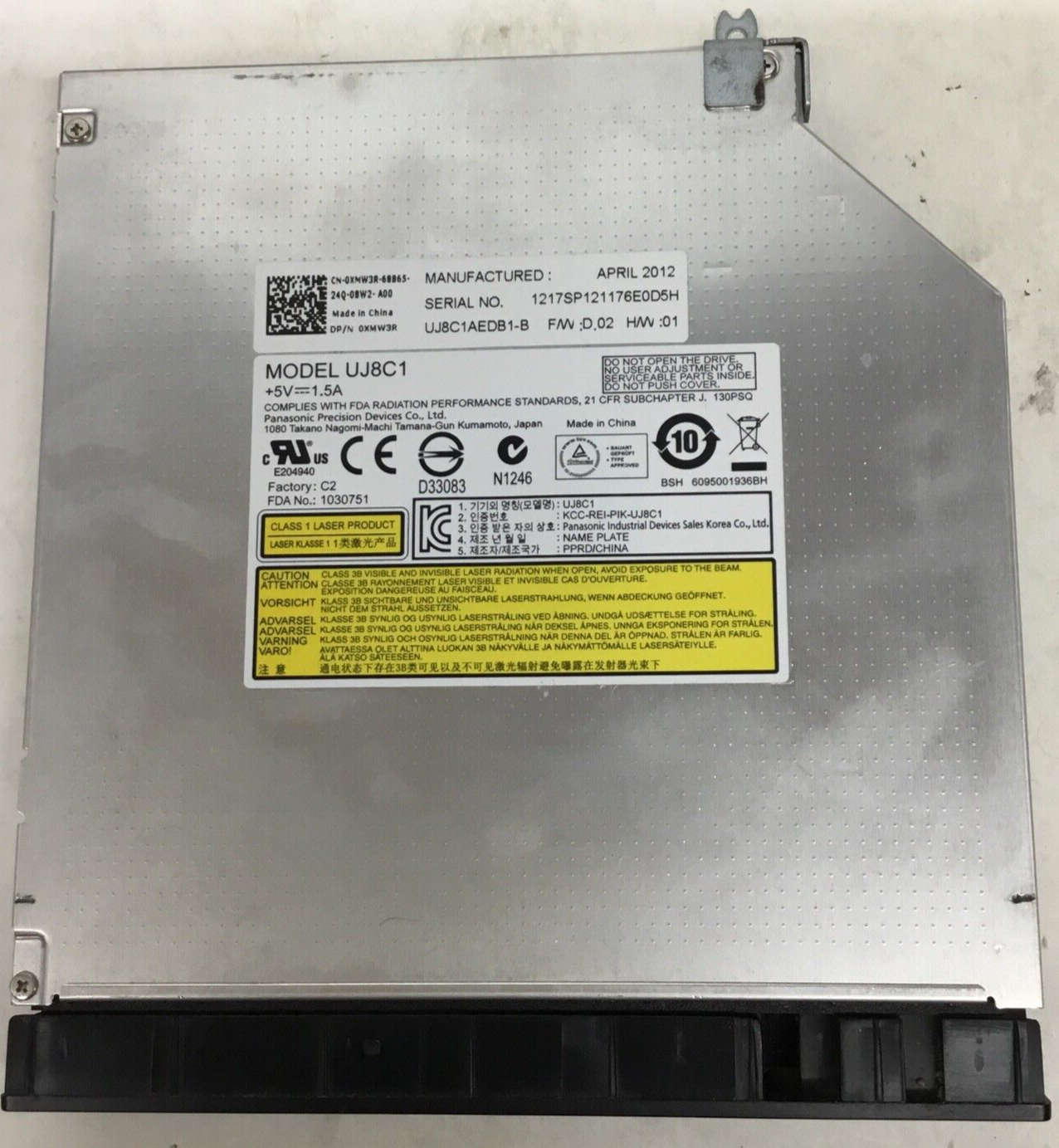 Dell Inspiron N5050 Laptop DVD-RW SATA Optical Drive 0XMW3R UJ8C1-image