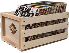 Record Storage Crate Organizer Holds 75 Albums Capacity Durable Wooden Natural