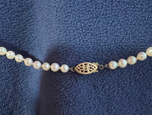 Vintage Genuine Pearl Necklace Graduated Size, 26”, Filigree Gold Clasp - Picture 3 of 3