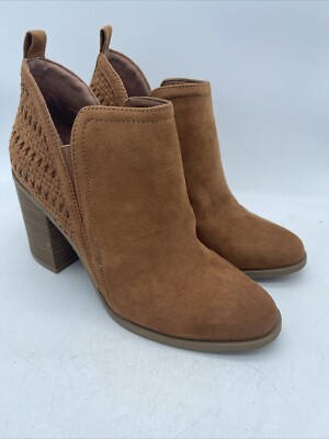 Madden Girl Eviitie Brown Faux Suede Side Zip Chunky Heel Bootie Size 8.5M