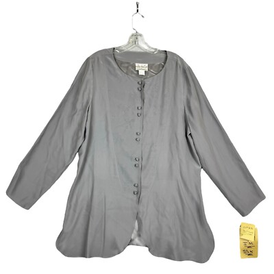 Loose Threads by Virginia Moreno Size Large Silk Gray Tunic Blouse Button Up