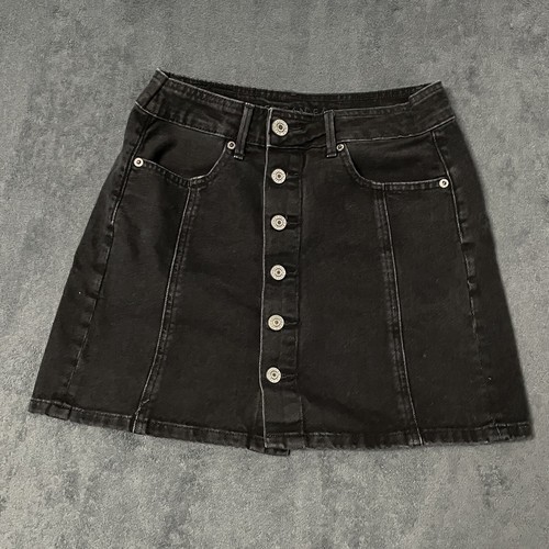 Gonna American Eagle donna taglia 0 nera bottoni davanti linea A denim mini Y2K anni 90