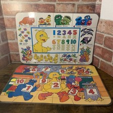2 Vintage Sesame Street Placemats Numbers Counting Double Sided Laminated