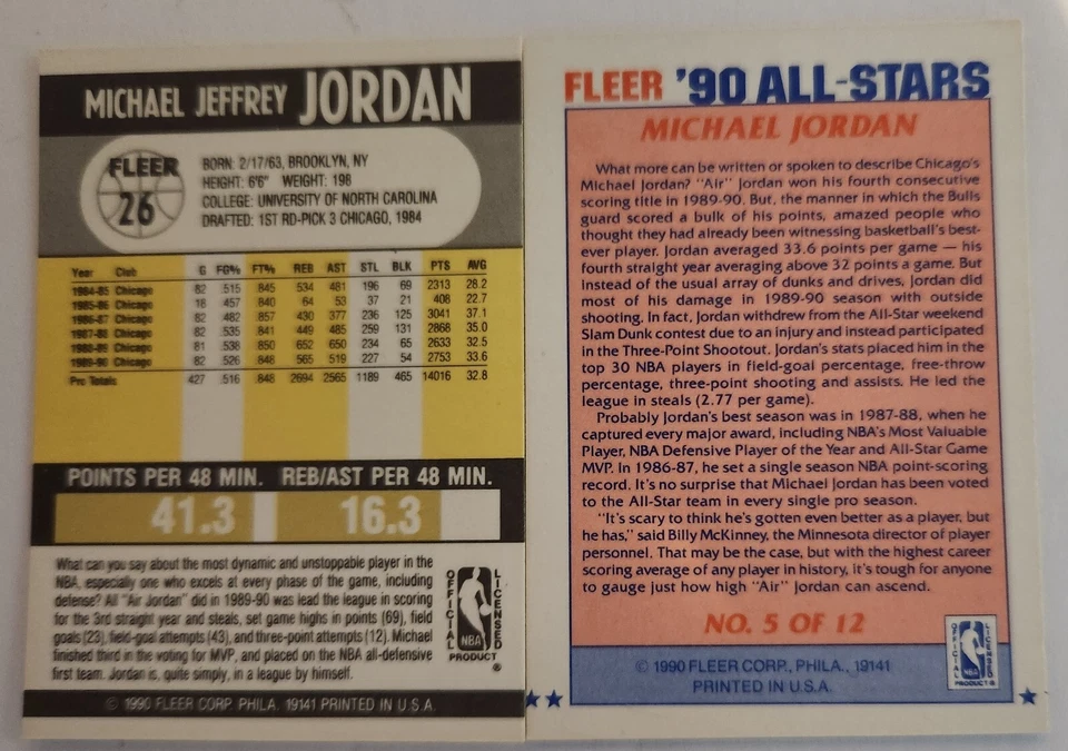 Juego completo de 210 cartas de baloncesto Fleer 1990-91 All Stars casi nuevo-como nuevo Jordan Bird Pipen Foto 3 de 3