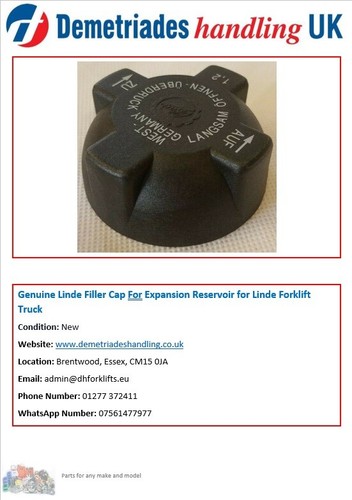 Genuine Linde Filler Cap For Expansion Reservoir for Linde Forklift ...
