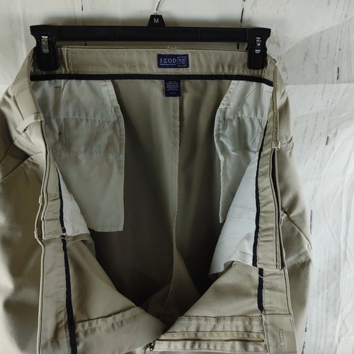 Izod American Chino Adjustable Waist Tan Cotton Pants 46x32 Pleated - Picture 9 of 13
