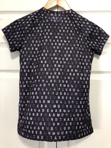 Under Armour Youth Tee Shirt Unisex Sz XL Black Purple Loose Heatgear Logo Top - Picture 7 of 10