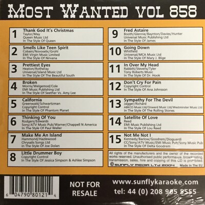 Sunfly Most Wanted (SFMW858) - Karaoke CDG-Disc