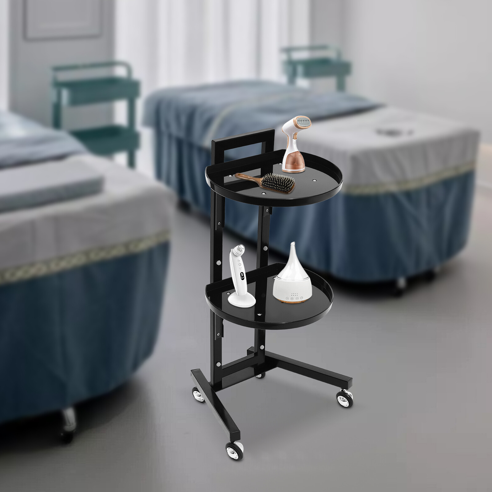 Adjustable Mobile Salon Tray Station with Accessories for Hairdressing Services