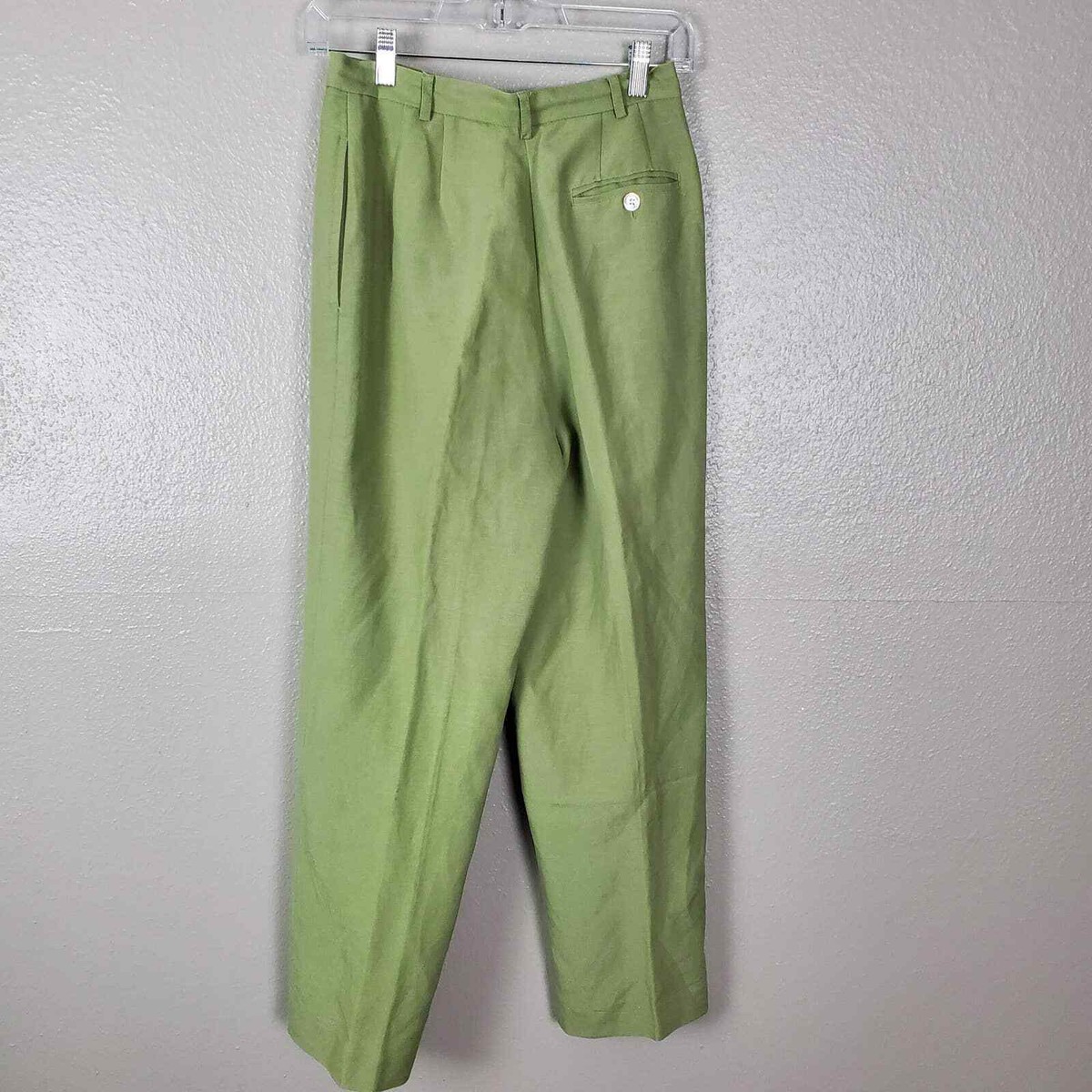 Emma James Petite Green Linen Rayon Blend Pleated Straight ...