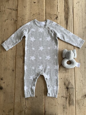 The White Company Grey Star Baby Romper, Size 3-6m Plush
