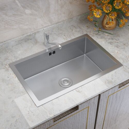 Kitchen Sink Bowl Reversible Stainless Steel Drainer Waste Handmade Inset Basin - Picture 16 of 33
