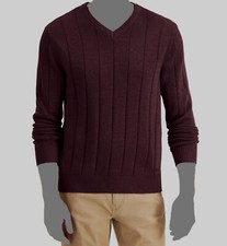 80 Club Room Men's Purple Drop-Needle V-Neck Cotton Long Sleeve Sweater Size L