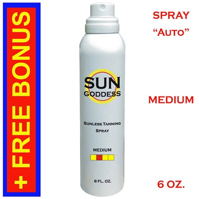 SUN GODDESS - Sunless Self Tanning Spray (Auto)  MEDIUM  6 oz + Best Tanner Mitt