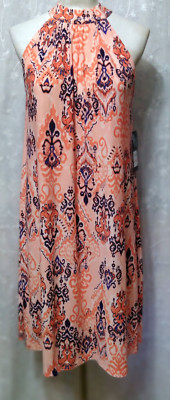 New NINE WEST Size 10 Halter Neck Dress Orange Sherbert Combo Lightweight