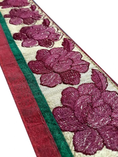 Vintage Saree Border India Decorative Trim Antique Embroidered Ribbon Silk Sari - Picture 4 of 7