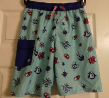 Boy's Cat  Jack Nautical Theme Swim Trunks Size L 12-14 Attached Mesh Lining