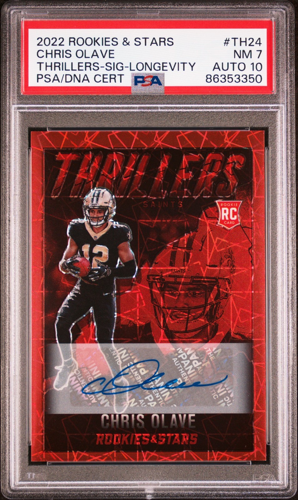 2022 Rookies Stars Chris Olave THRILLERS RC AUTO LONGEVITY /25, PSA 7 & 10 POP 1