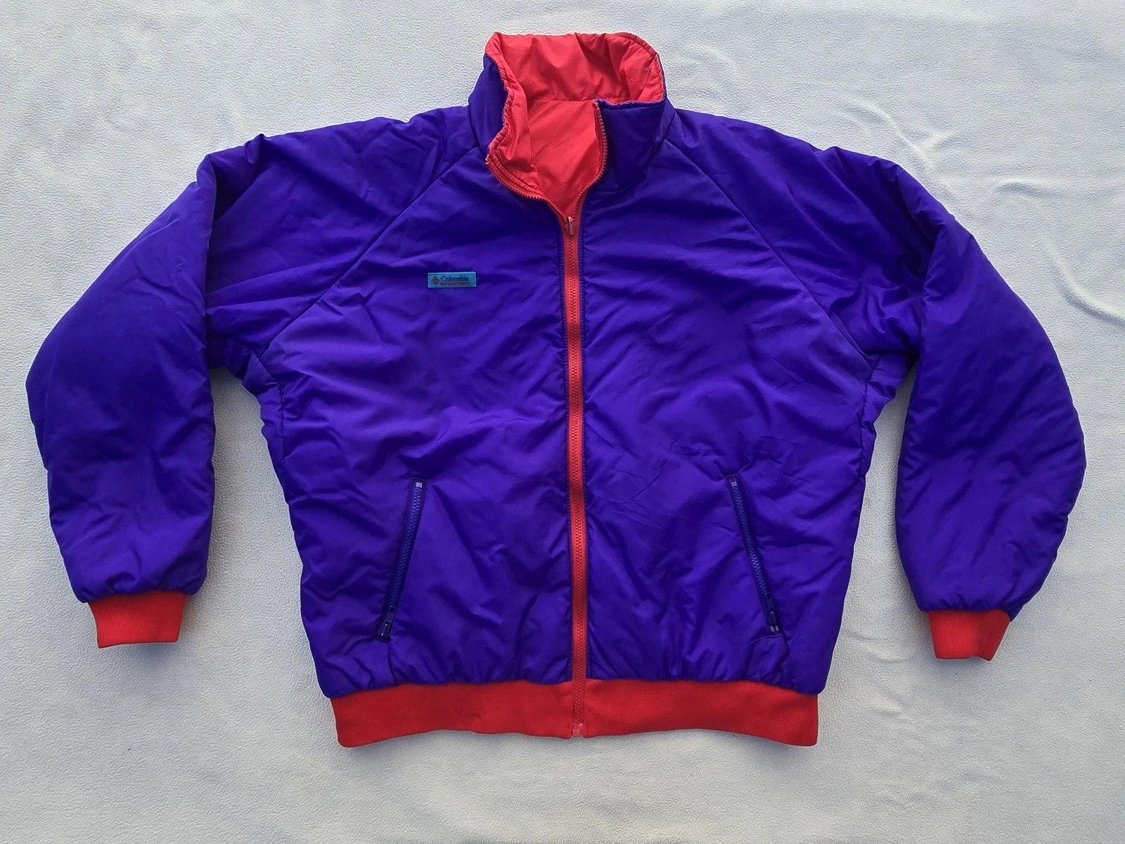 Vintage Columbia Jacket Mens XL Purple Red Reversible Nylon Insulated Bomber 90s