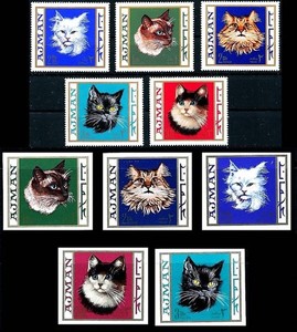 👉 AJMAN UAE = CATS x2 SETS MNH ** ANIMALS, PETS $$ FREE SHIPPING in USA $$