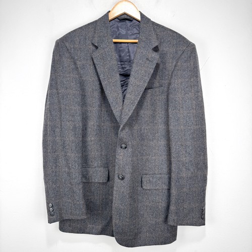 Alan Lebow 100% Cashmere Sport Coat Blazer Men 42R Gray Herringbone 2 Button
