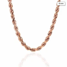 14K Rose Gold 8mm Diamond-Cut Rope Chain (Solid Links) 22"-28"