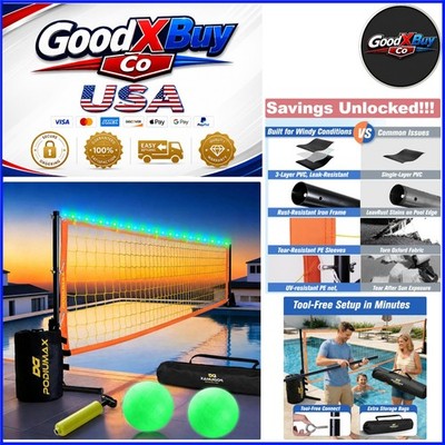 Adjustable Pool Volleyball Net with LED Lights Heavy Duty Inground Pool Game