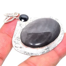 Black Jasper Gemstone Handmade 925 Sterling Silver Jewelry Pendant  RM-119