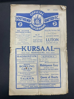 1936/37 SOUTHEND UNITED V LUTON TOWN 26 12 1936 DIVISON 3