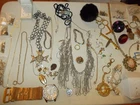 Vintage Big Lot Of Costume Jewelry Necklaces Ring Big Watch Chains & The Unknown