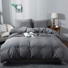Gray Duvet Cover King Size, Textured Seersucker Duvet Cover Set, Soft Washed ...