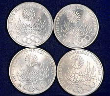 4 x 10 DM Silbermünzen 1972 Olympia, Motiv "Olympische Flamme"