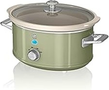 Swan Retro Slow Cooker 3.5L with 3 Settings, Keep Warm, Dishwasher Safe Pot, Gre