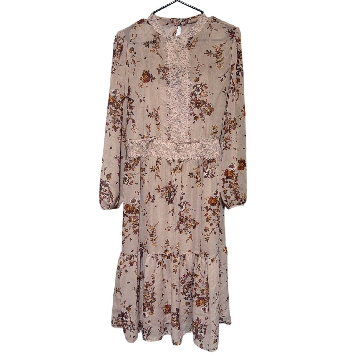 Xhilaration Floral Long Sleeve Tiered Midi Dress Women's Size XL Boho