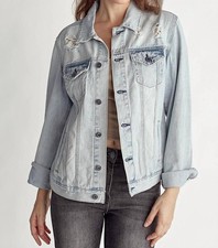 Risen Relaxed Vintage Distressed Denim Jacket Light Wash